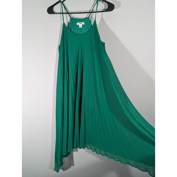 Cato Womens Dress Halter Tank A-Line Handkerchief Hem Pleated Green Size S - Picture 2 of 5